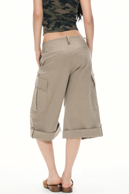 Khaki Wide-Leg Work Pants
