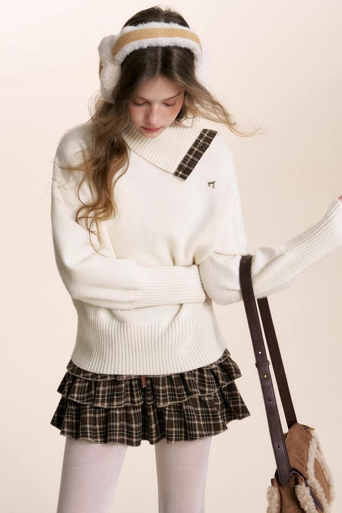 Plaid Suede Patchwork Skirt