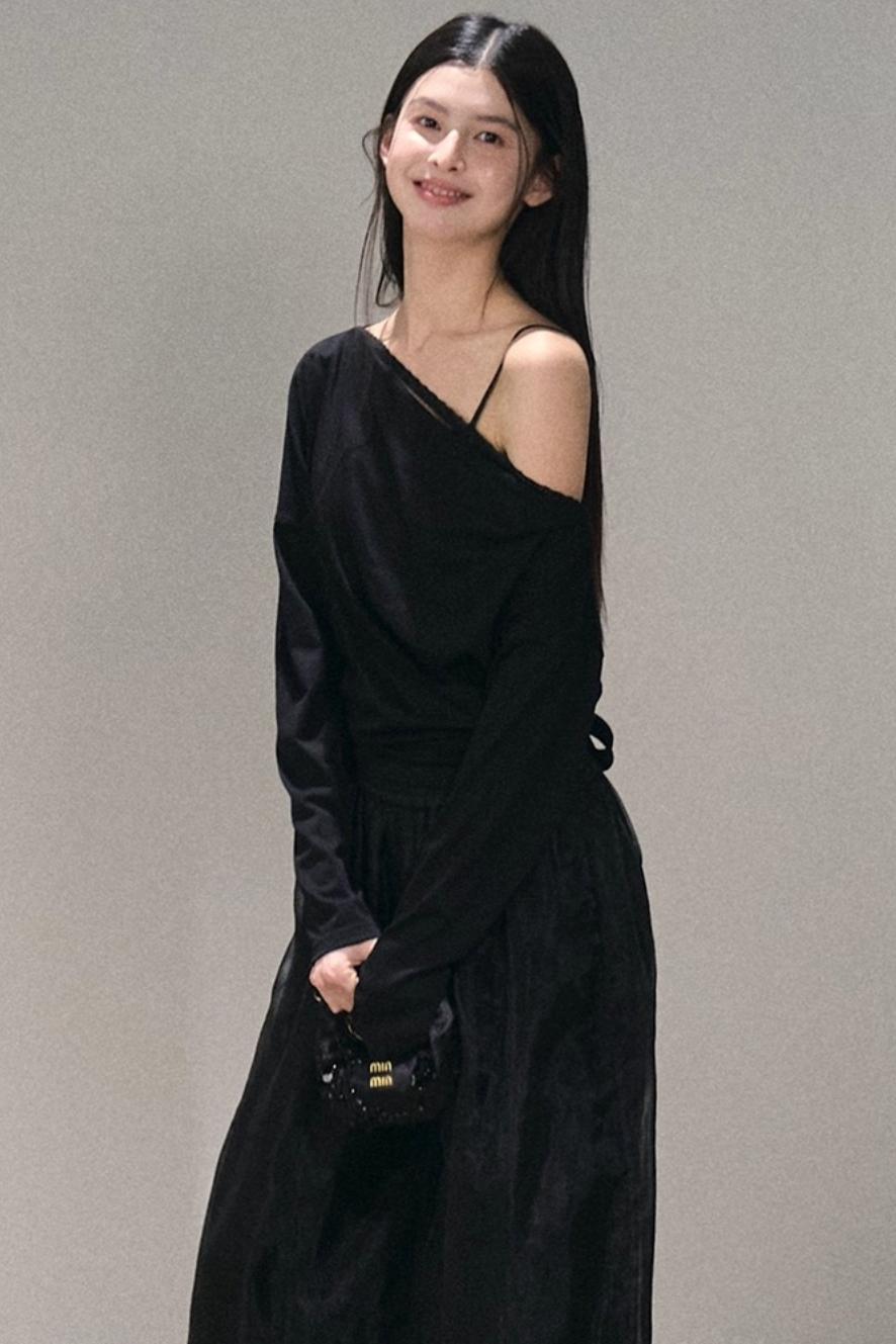 Lyocell Lace Swing Long T-Shirt