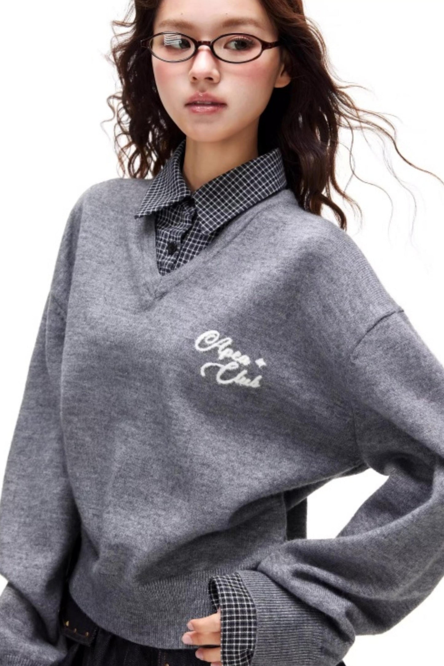 Plaid Patchwork Knit Sweater