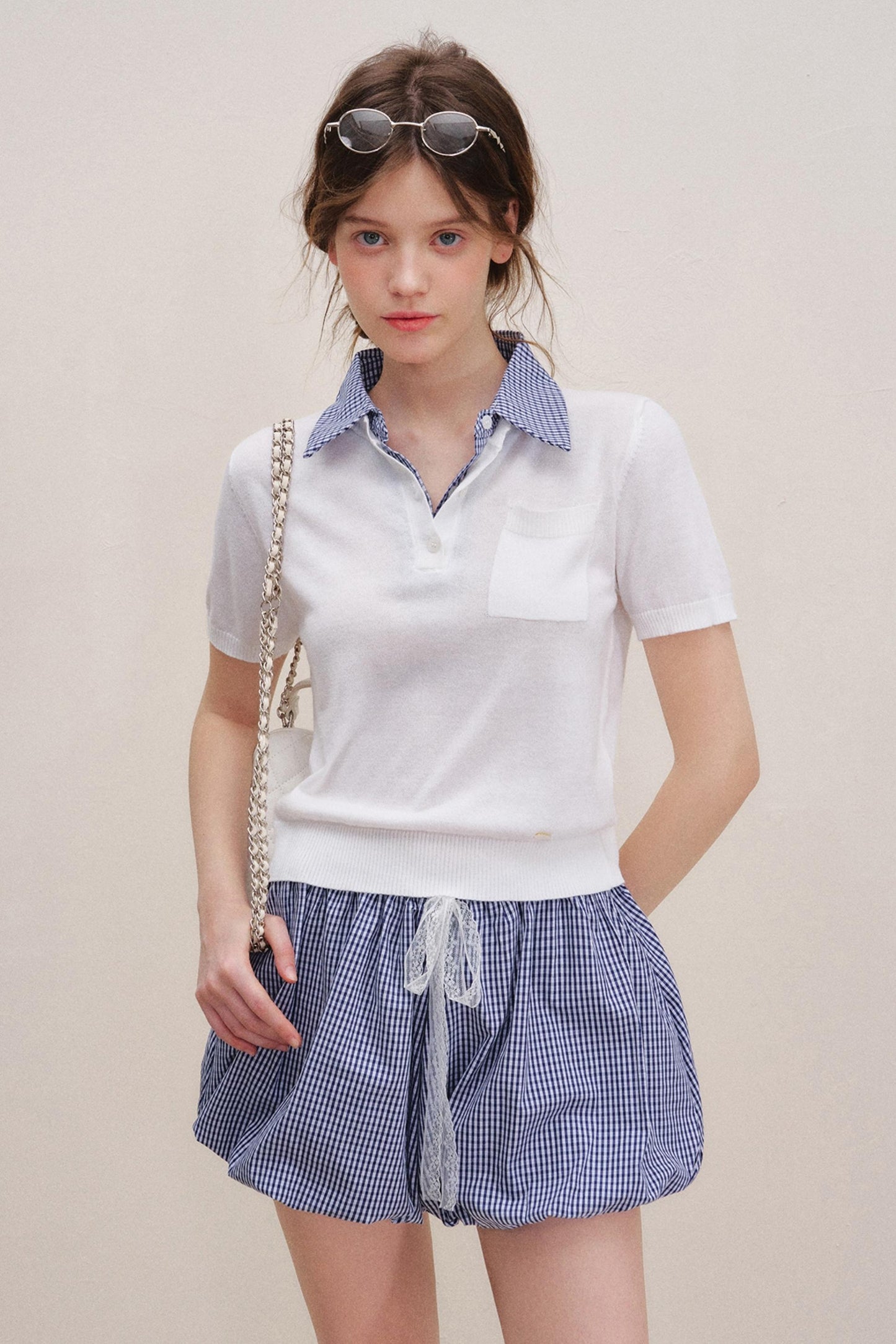 Checkered Knit Top Shorts Set-Up