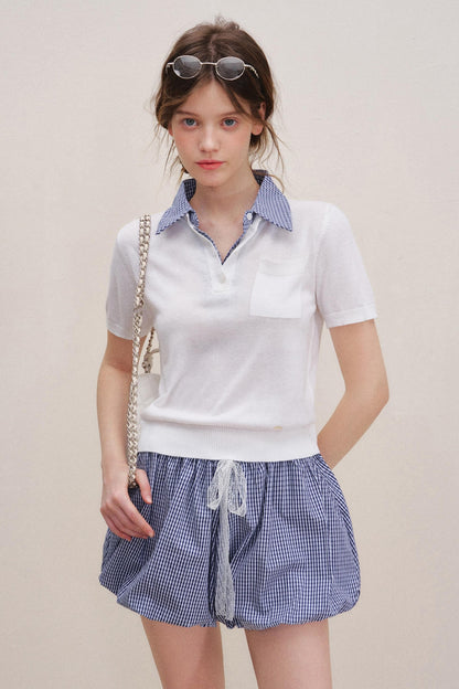 Checkered Knit Top Shorts Set-Up