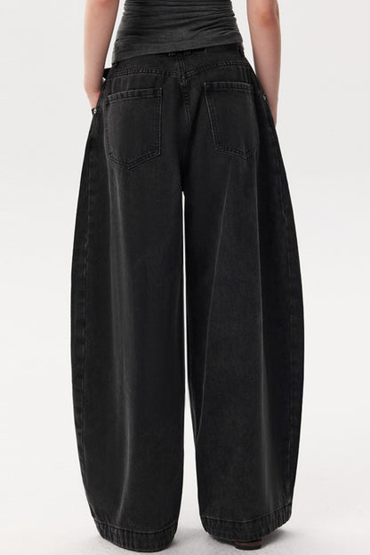 Black Pinch Wide-Leg Jeans Pants