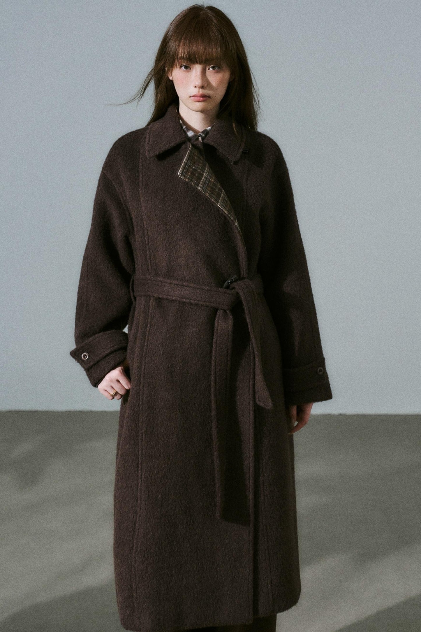 Wool Tweed Plaid Long Coat