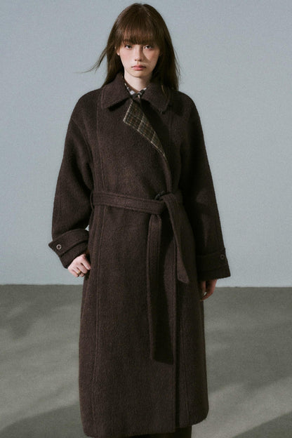 Wool Tweed Plaid Long Coat