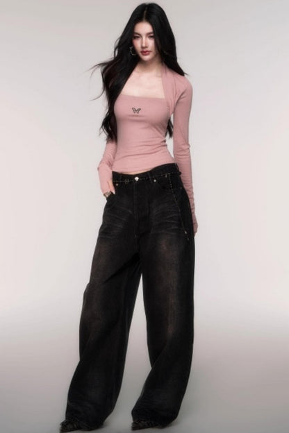 Slimming Fake Two Sleeve Knit Top