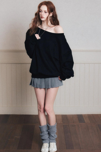 Romantic Cotton Slanted Shoulder Sweatshirt