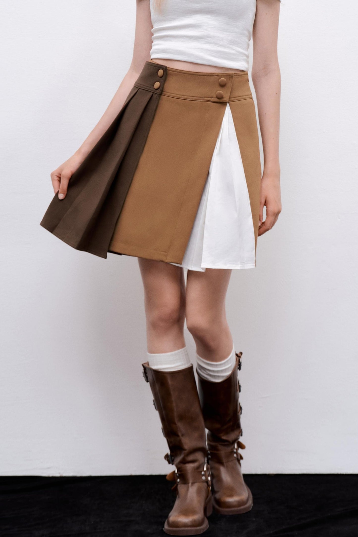 Detachable Pleated A-Line Skirt