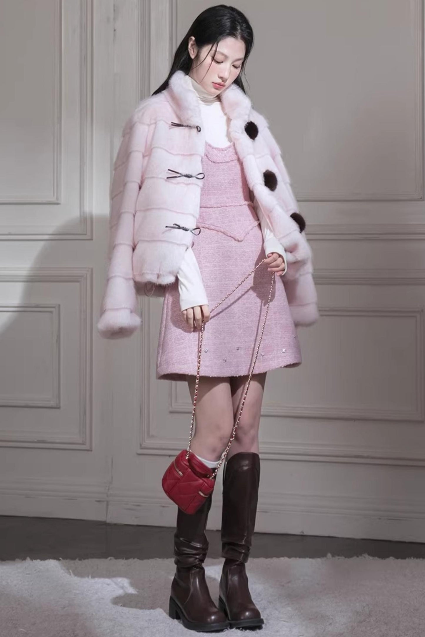 Peach Mousse Fox Fur Jacket