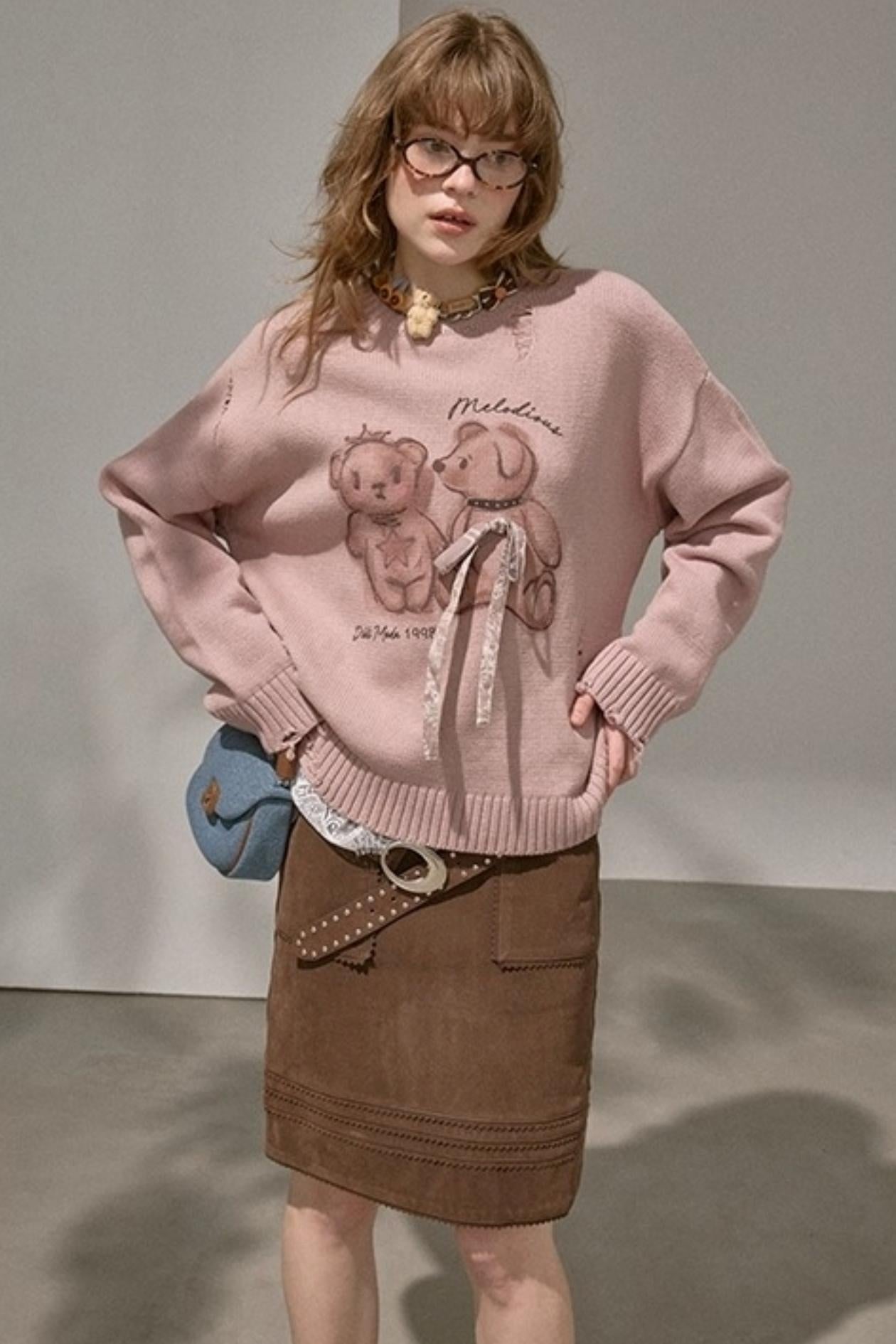 Layering Wave Lace Leather Skirt