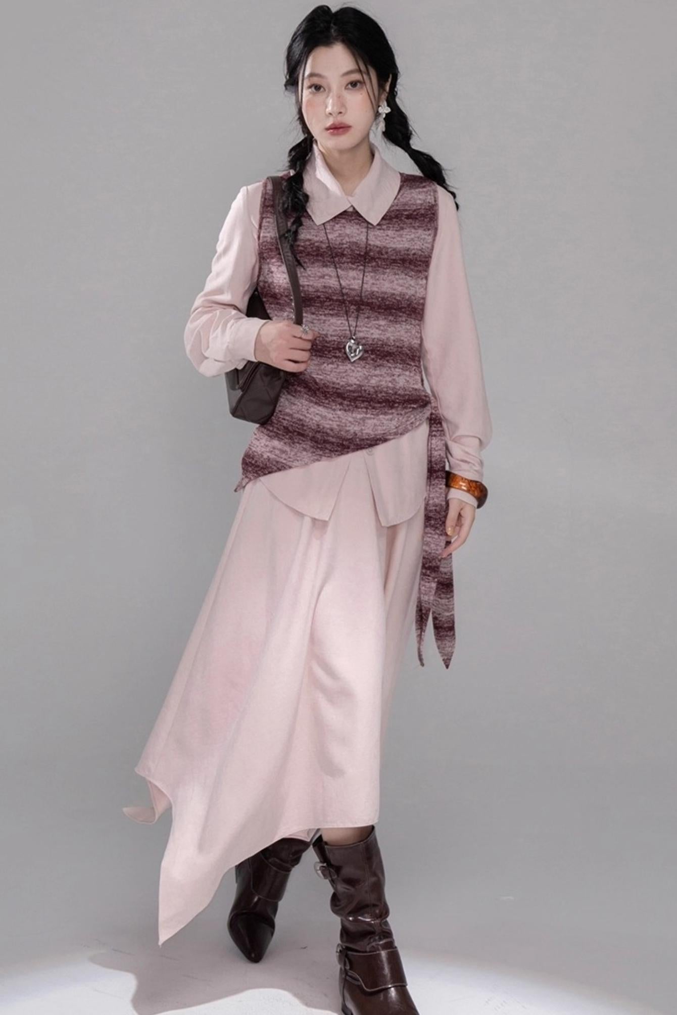 Berry Purple Chimney Collar Shirt Set-Up