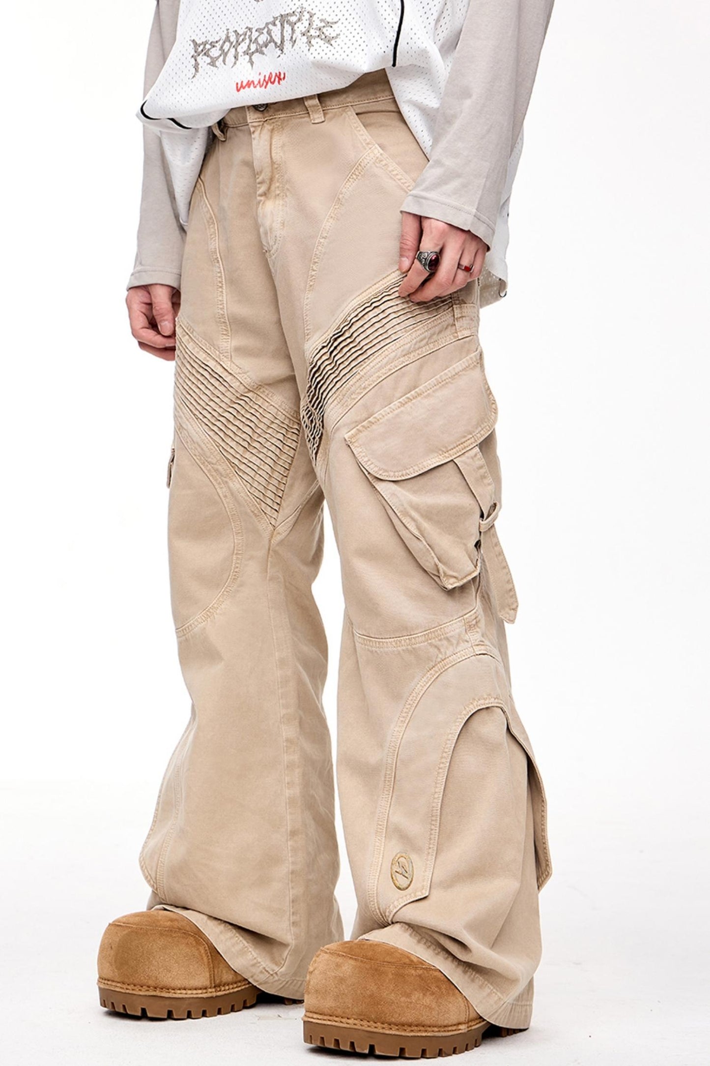 Pleated Bootcut Cargo Pants