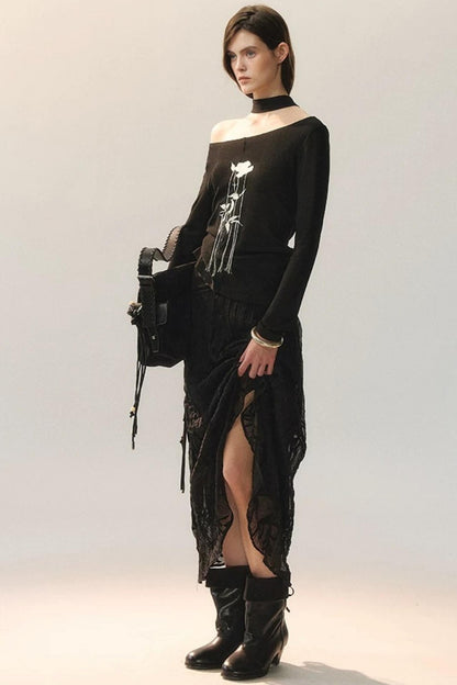 Top in Maglia con Ricamo Rose