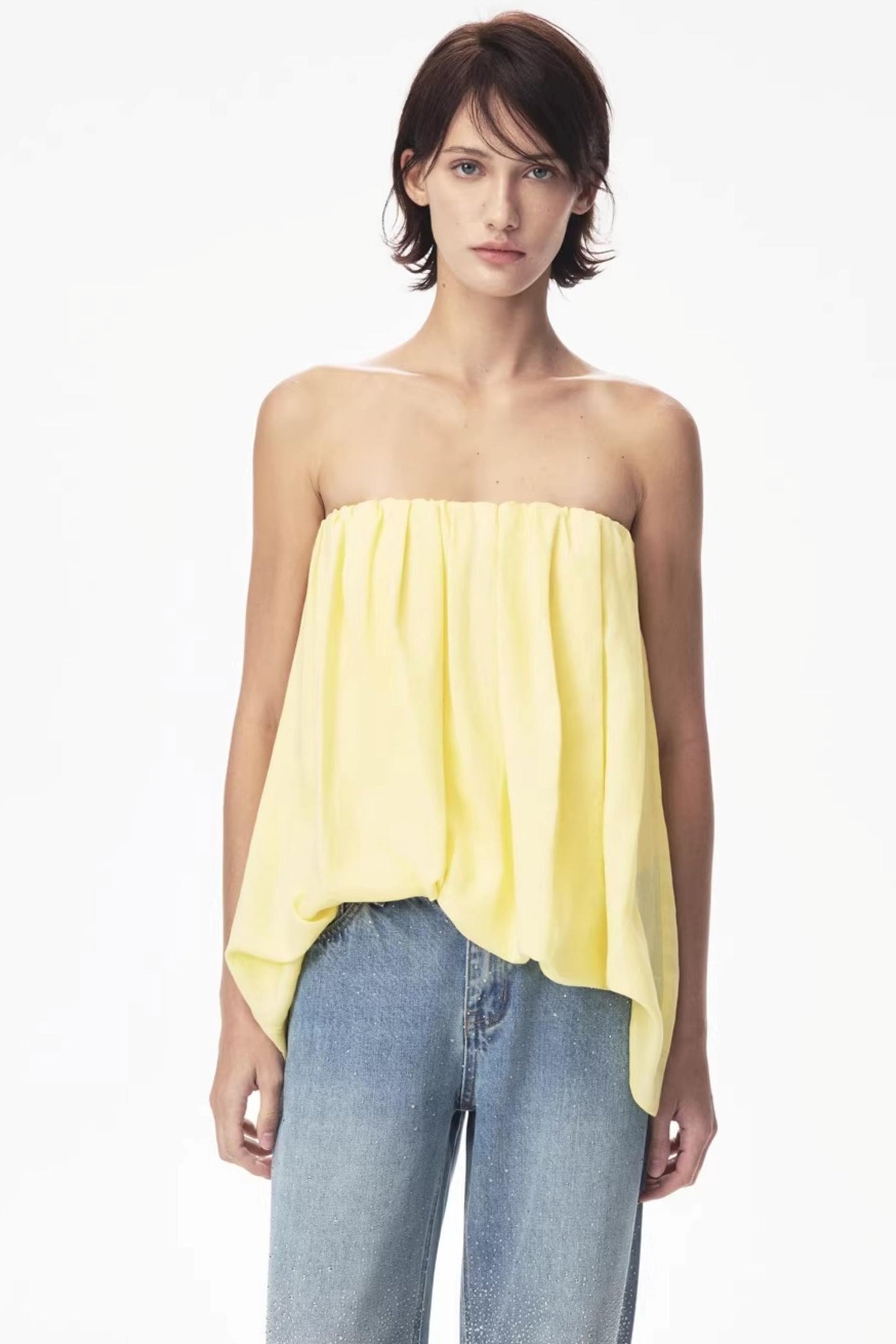 Irregular Elastic Strapless Top