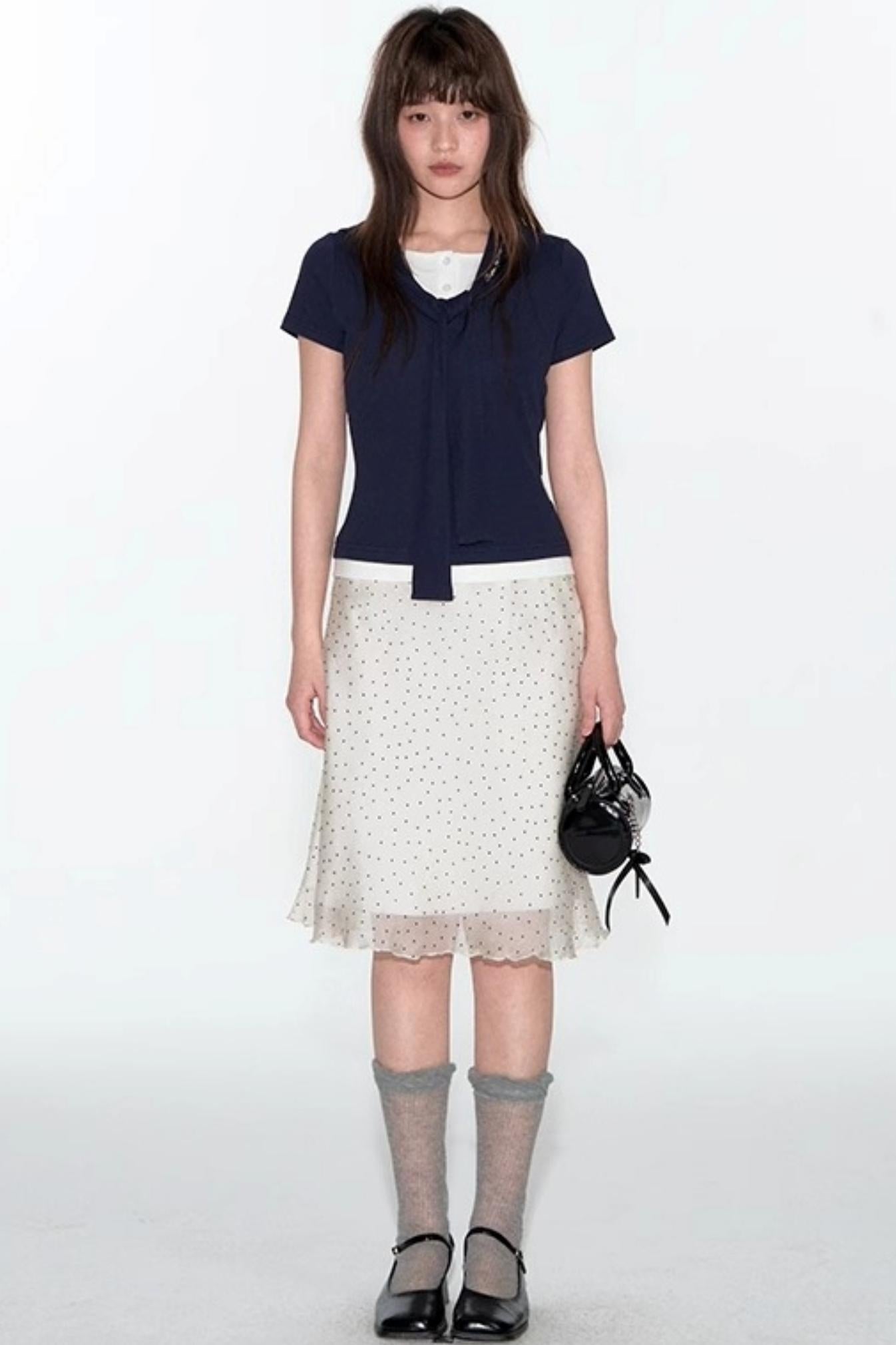 Original Detachable Navy Neck Slim Top