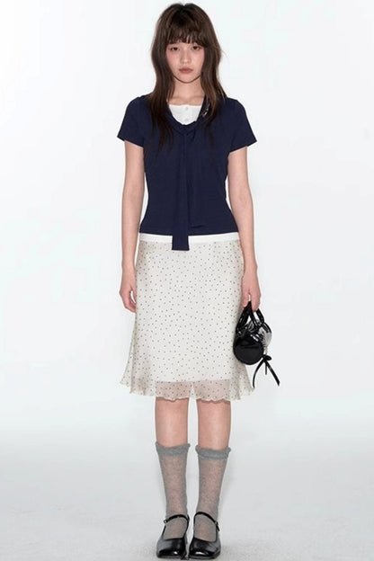 Original Detachable Navy Neck Slim Top