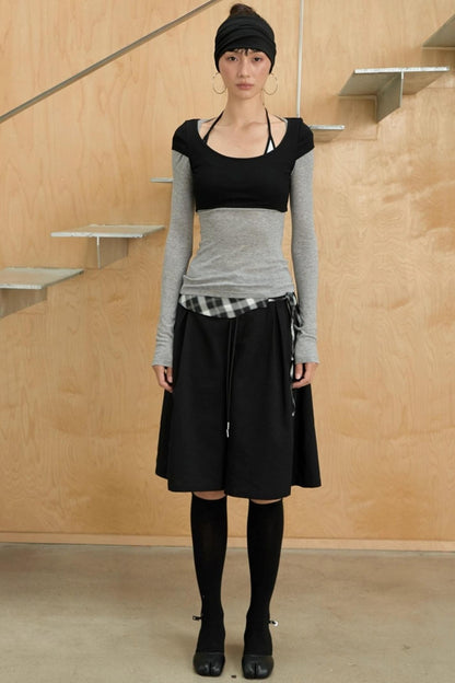 Color-Blocked Plaid Culottes