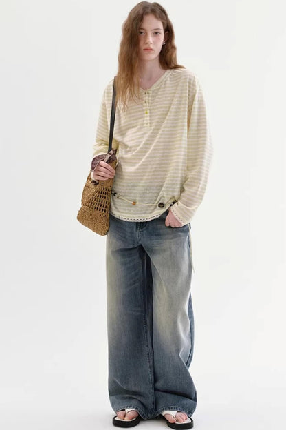 Lyocell Blend Striped Lace Top