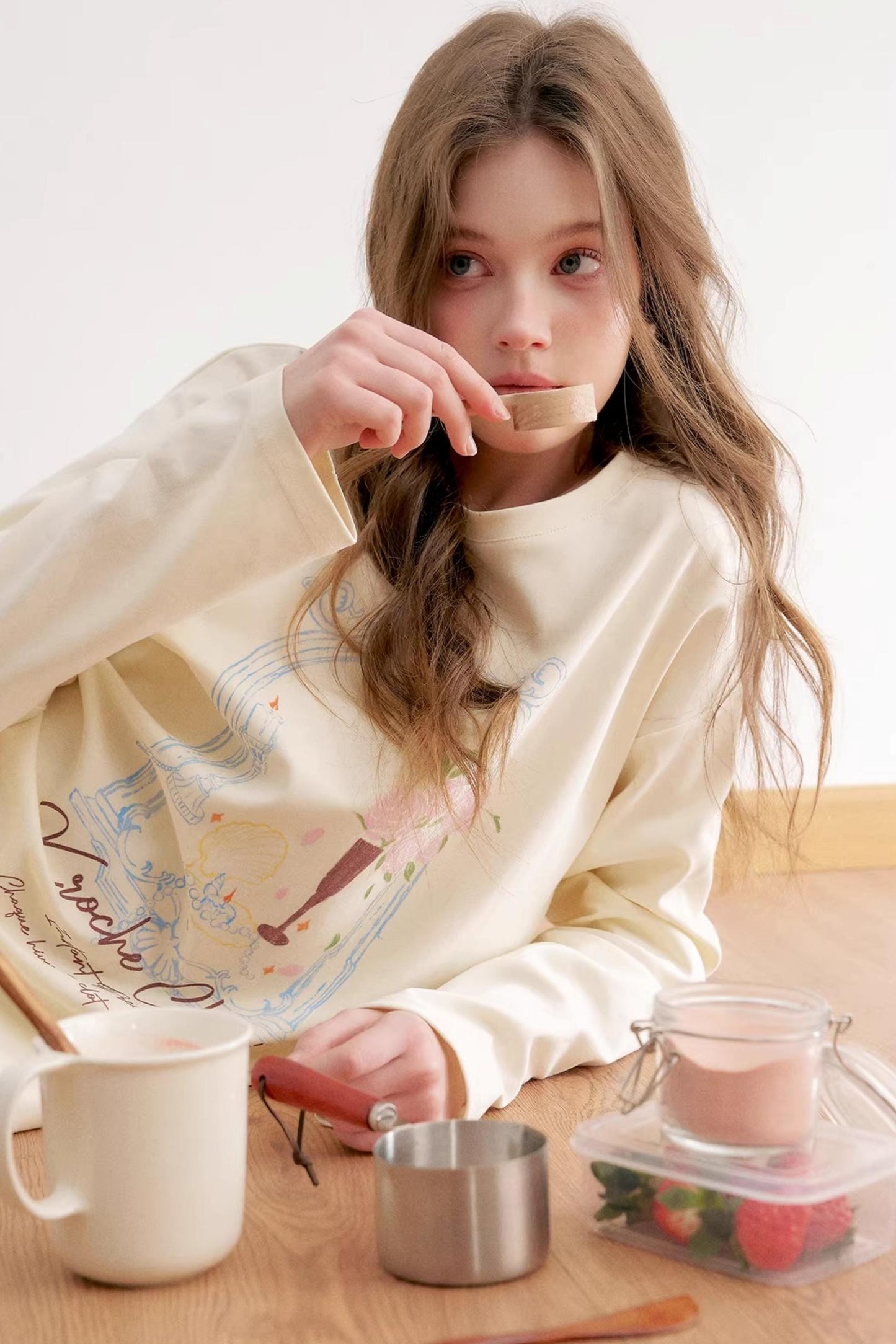 Hand-Painted Rose Cotton Top