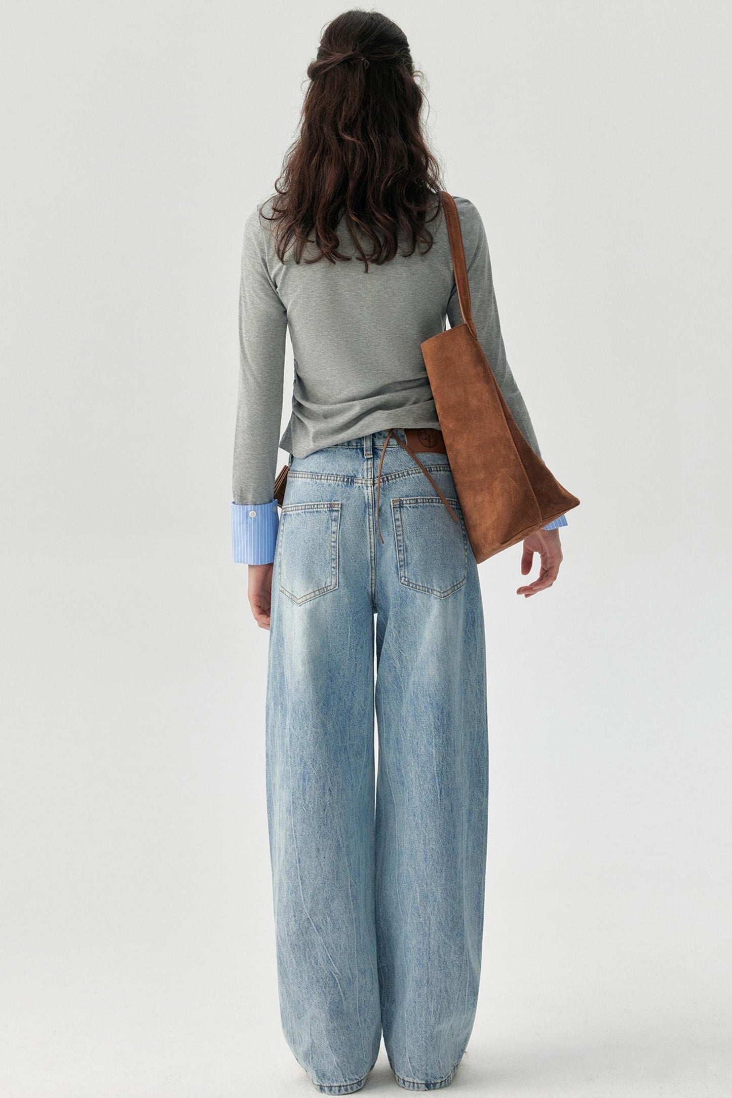 Gray Crew Neck Long Sleeve Top