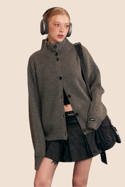 HEAVY TURTLENECK LOOSE KNIT CARDIGAN