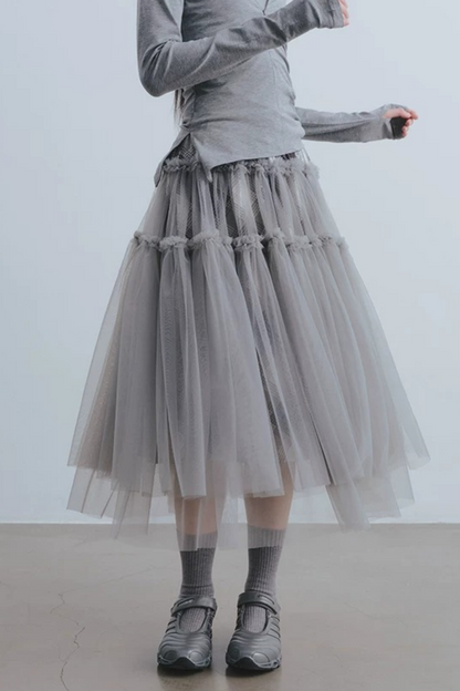Misty Roaming Plaid Mesh Skirt