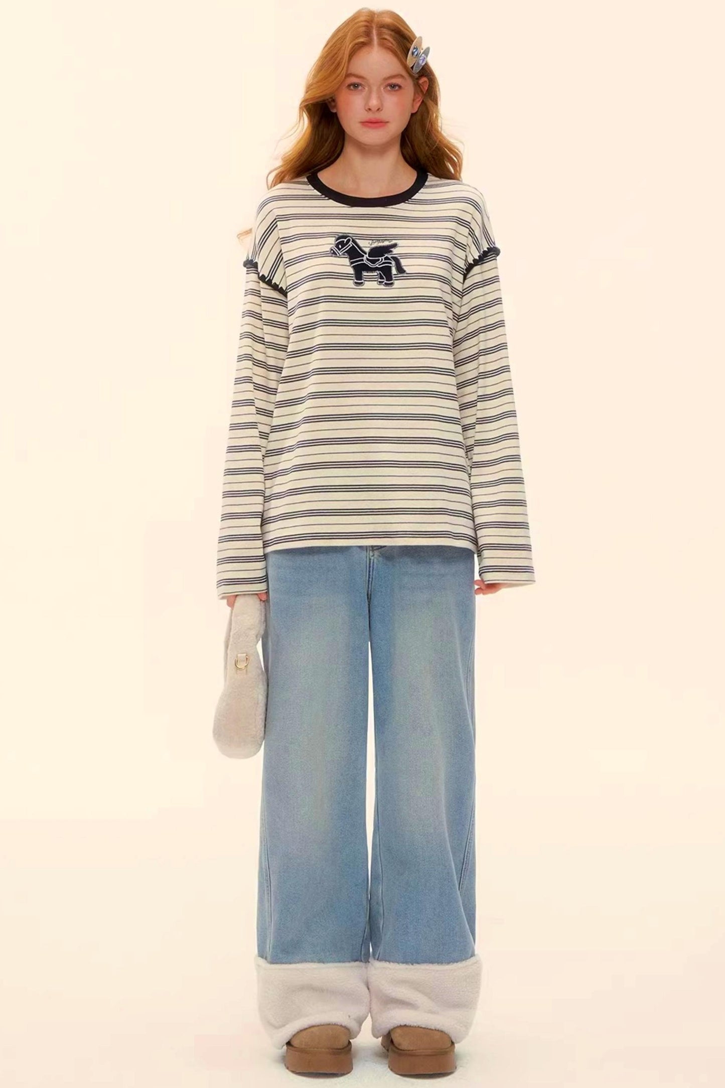 Wool Splicing Fleece-Lined Pants