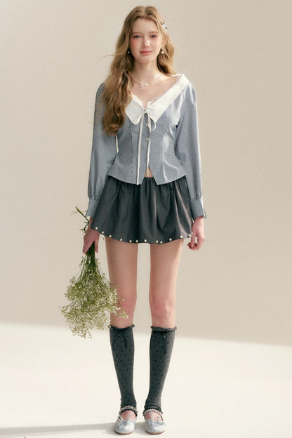 Lace Trim Plaid Blouse