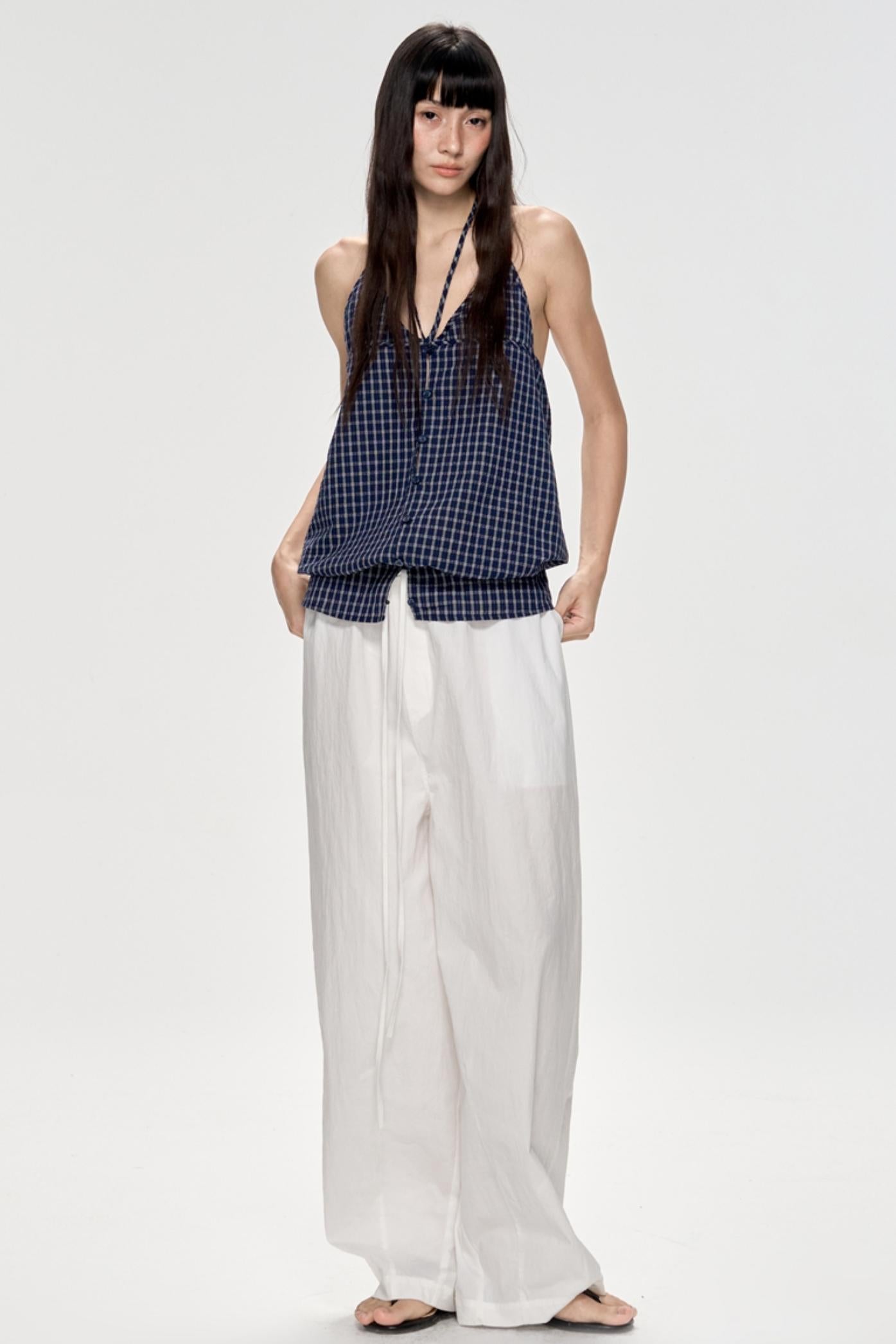 Backless Plaid Tank Top