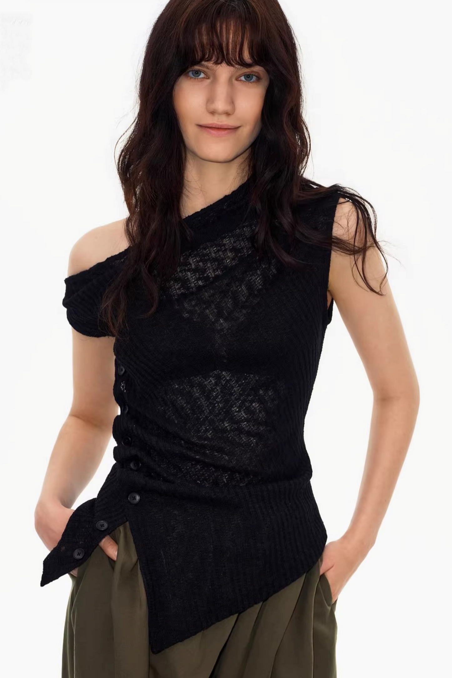 Deconstructed Knit One-Shoulder Vest