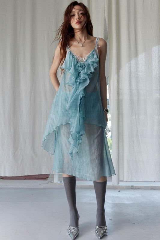 Green Ruffled Halter Skirt Set-Up