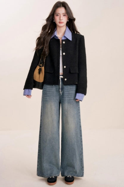 Tweed Plaid Panel Fake Two Jacket