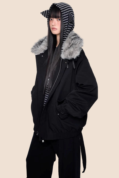 Large Fur Collar Parka Coat