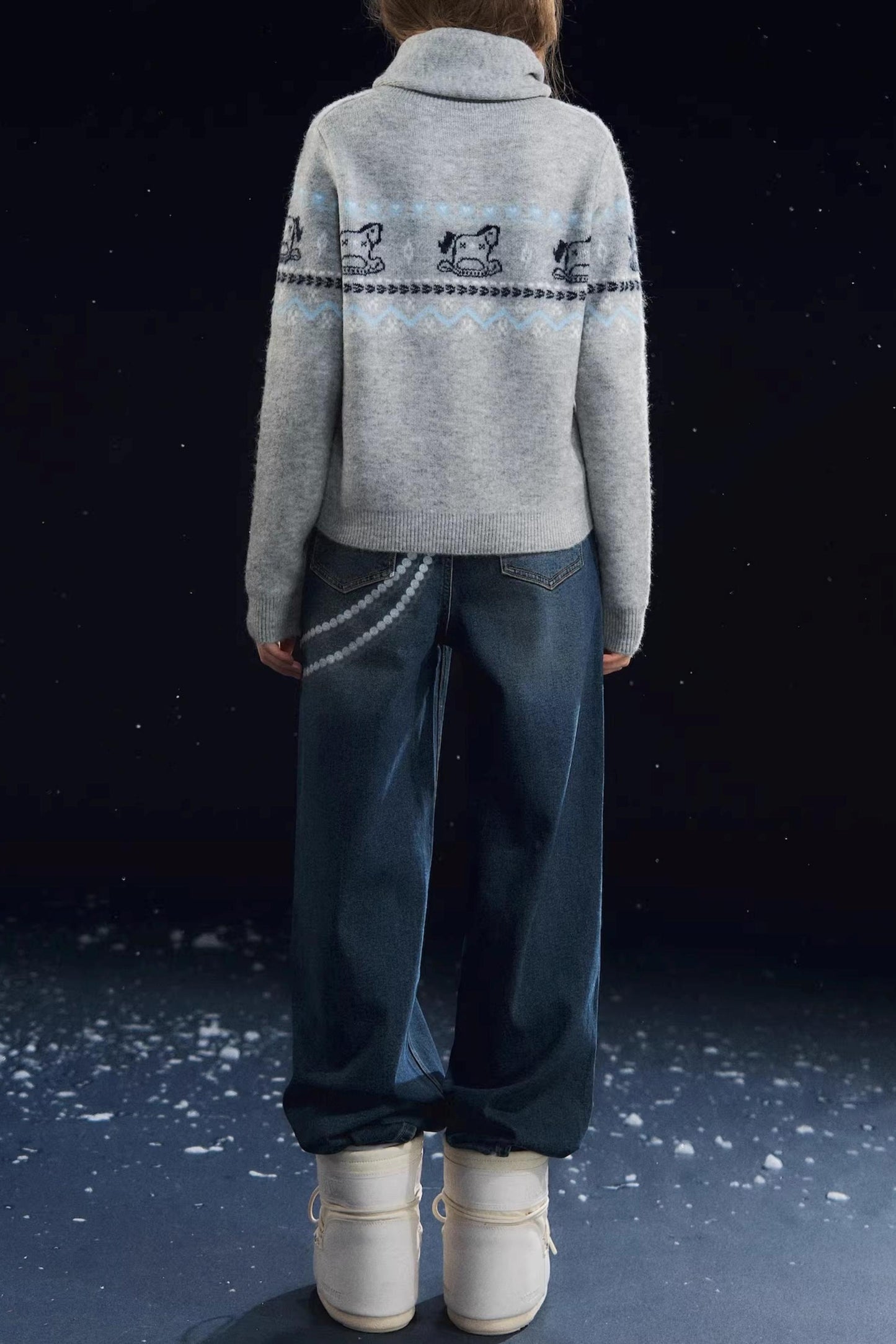 Fair Isle Scarf Cardigan Two-Piece Set