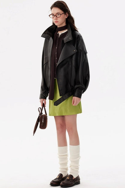 Windproof Pebbled Leather Jacket