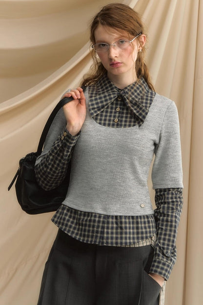 Bow Tie Plaid Slim Shirt