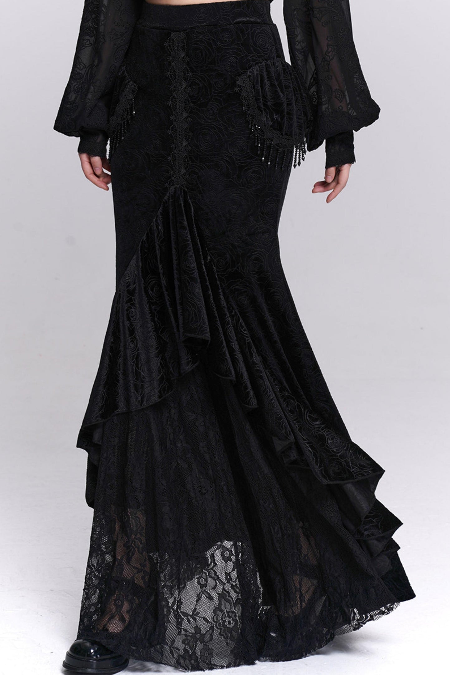 Schwarzer Samt-Mermaid-Rock