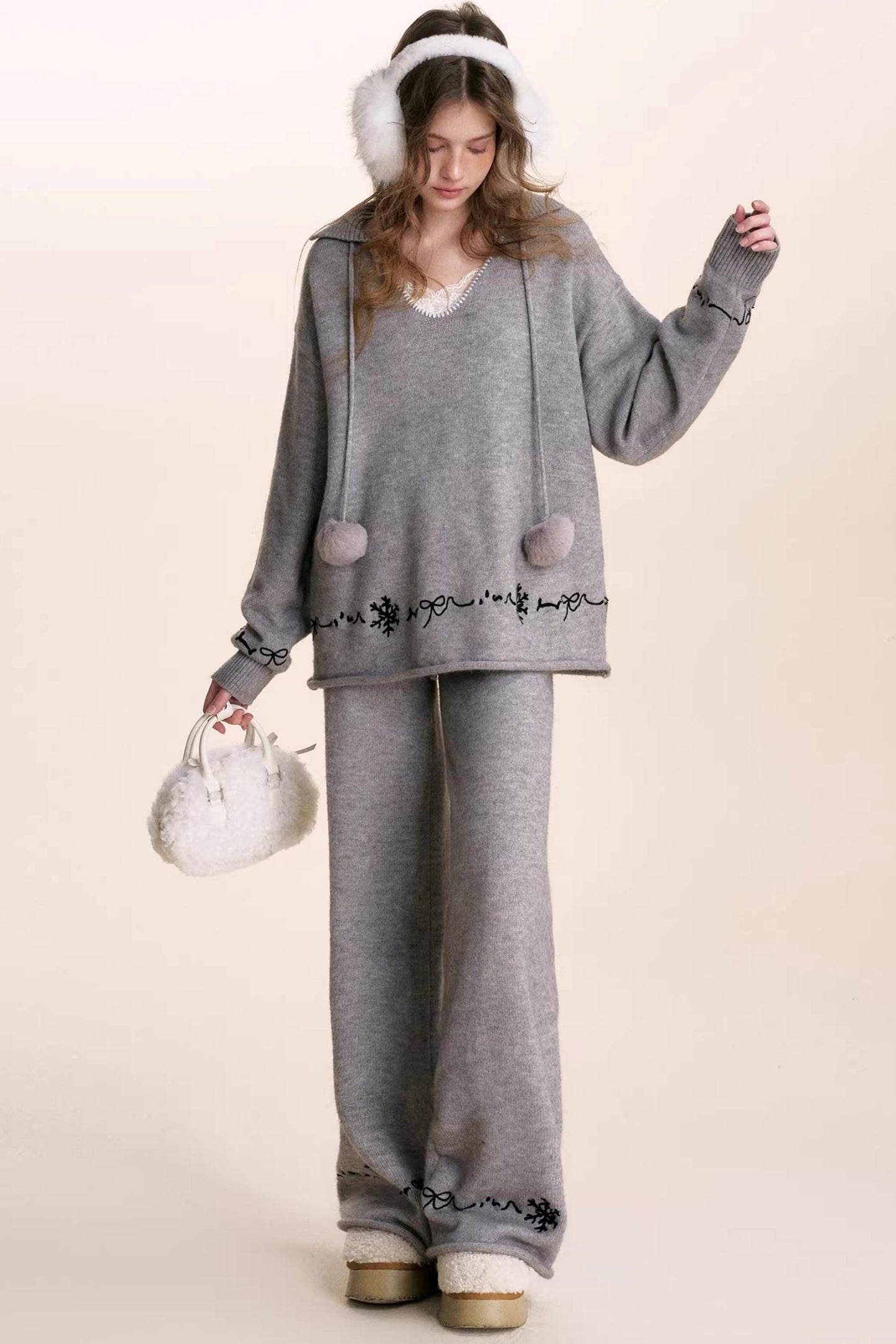 Snowflake Embroidered Knit Set-Up