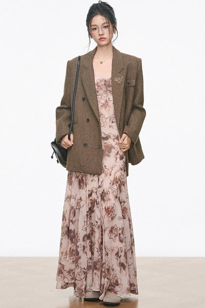 Casual Woolen Blazer Dress Set-Up