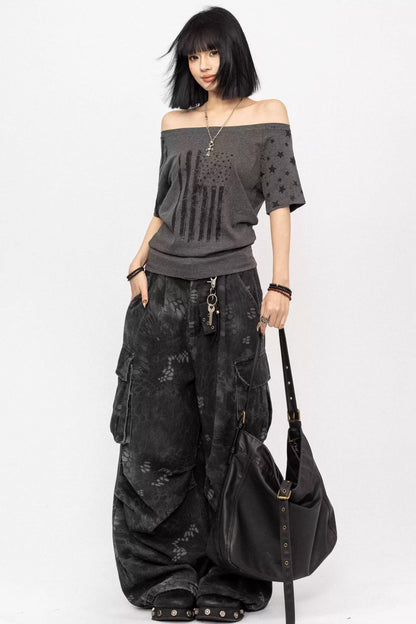 Retro Printed One-Shoulder Top