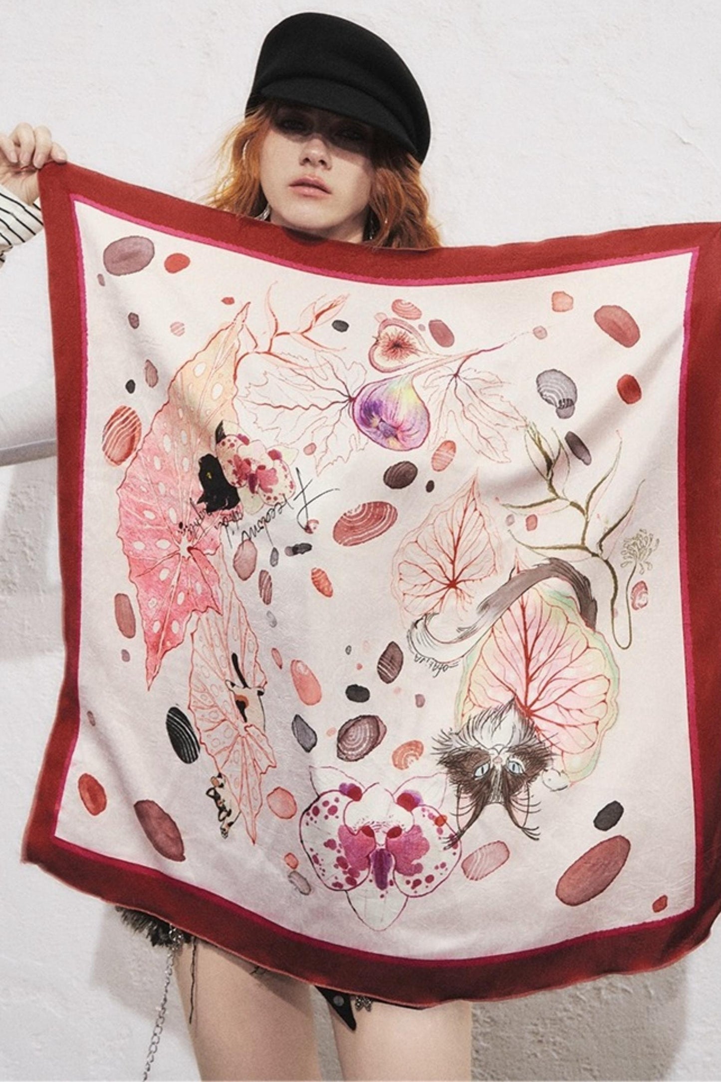 Watercolor Begonia Satin Scarf