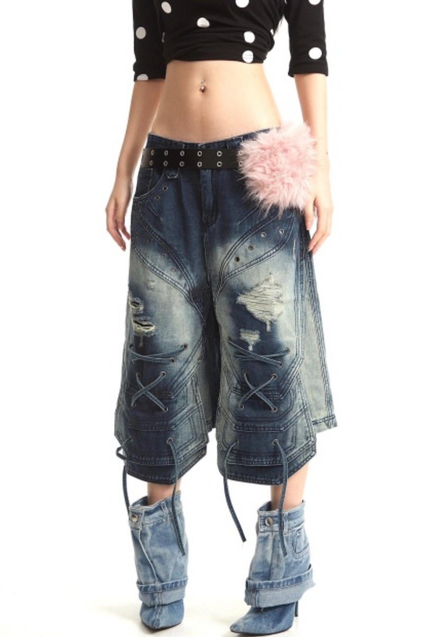 Retro Deconstructed Denim Pants