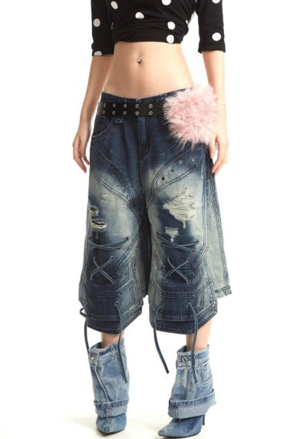 Retro Deconstructed Denim Pants