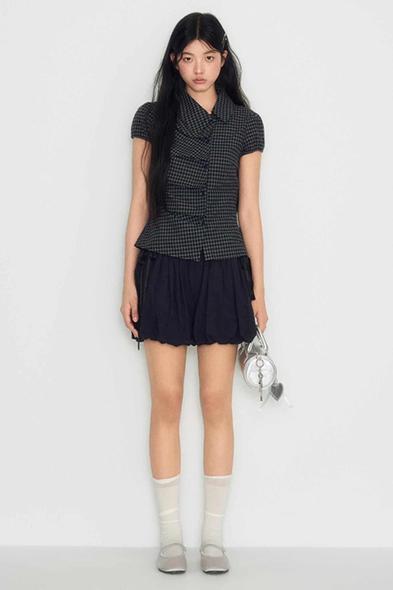 Nap Plaid Shirt & Pleated Skirt Set-Up