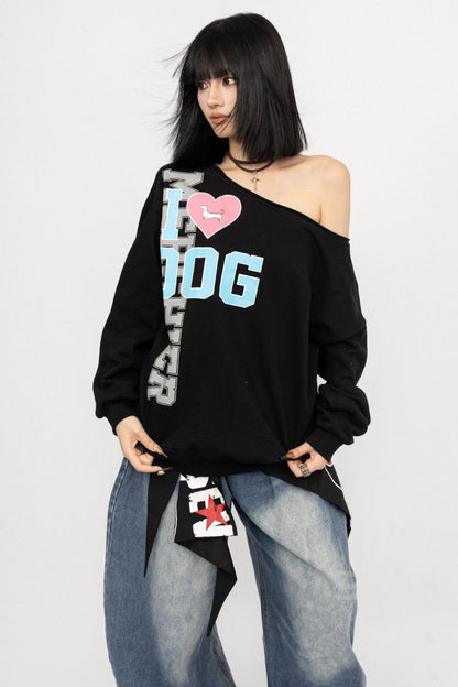 American Love Slanted Print Long Sleeve Top