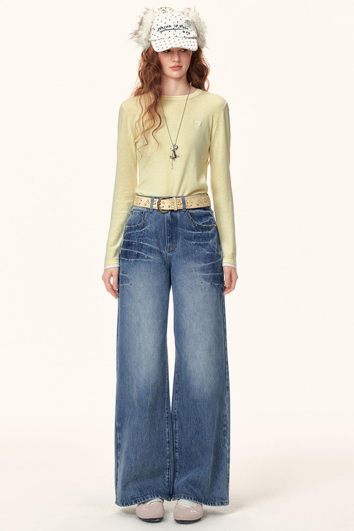 Rhinestone Washed Flared Pants