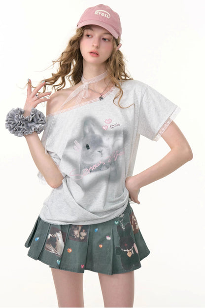 Star Rabbit Lace Short Sleeve T-shirt