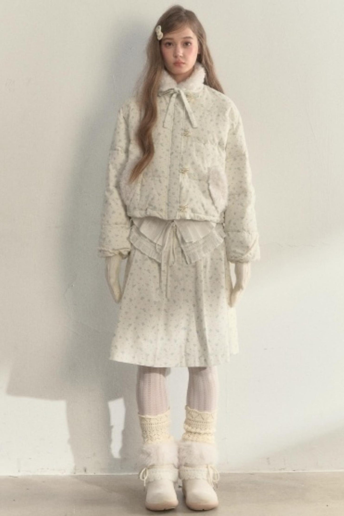 Floral Corduroy Pleated Jacket Set-Up