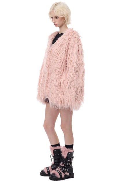 V-Neck Shearling Fur Jacket