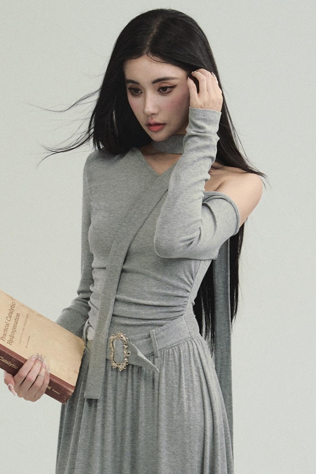 Pure Lust Knit Slanted Shoulder Dress